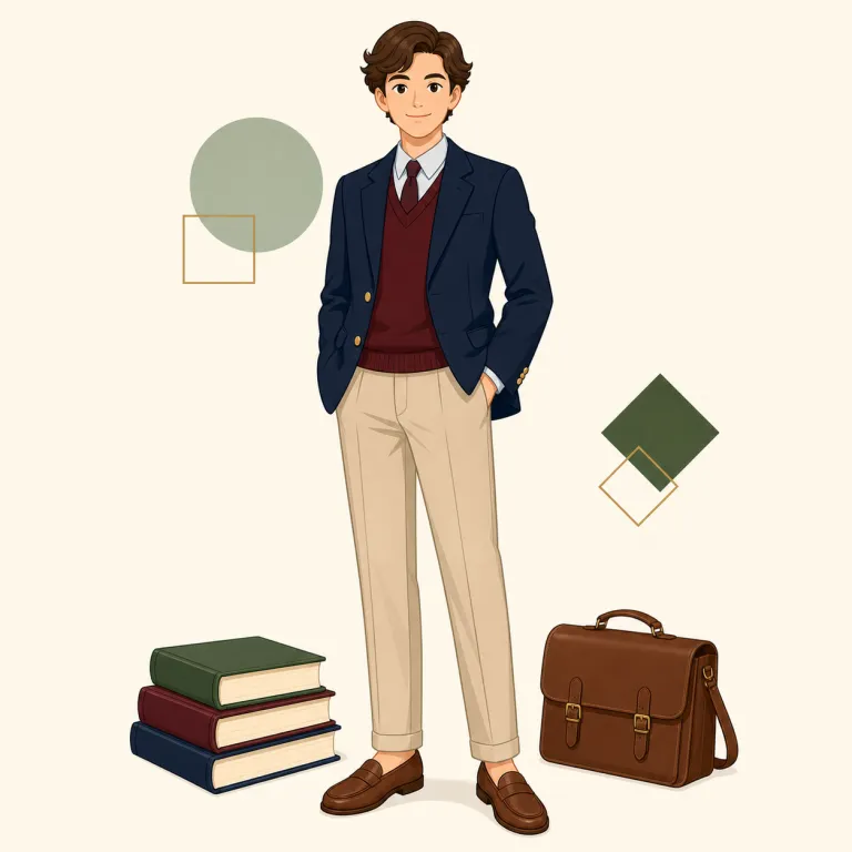 preppy（名門私学風の、上品で保守的な・形容詞）の覚え方イラスト — prep school を思い浮かべると定着しやすい