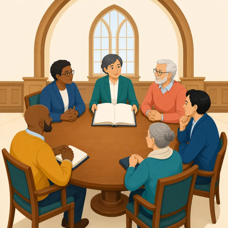 presbytery（中会・名詞）の覚え方イラスト — Presbyterian（長老派教会）を知っていると結びつけやすい語