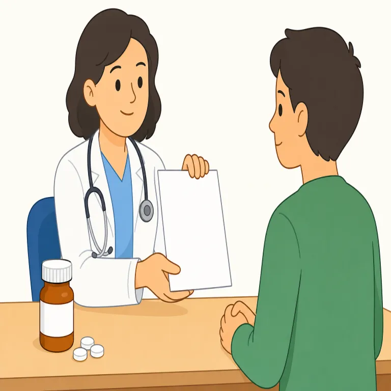 prescribe（処方する、規定する・動詞）の覚え方イラスト — まず prescription（処方箋）を思い出すと定着しやすい語です
