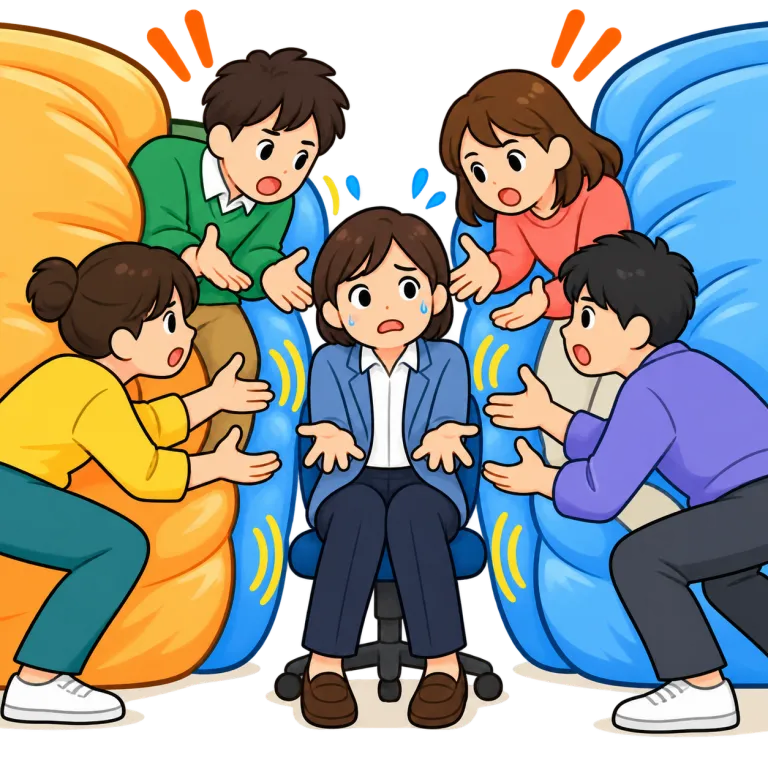 press（強く求める・verb）の覚え方イラスト