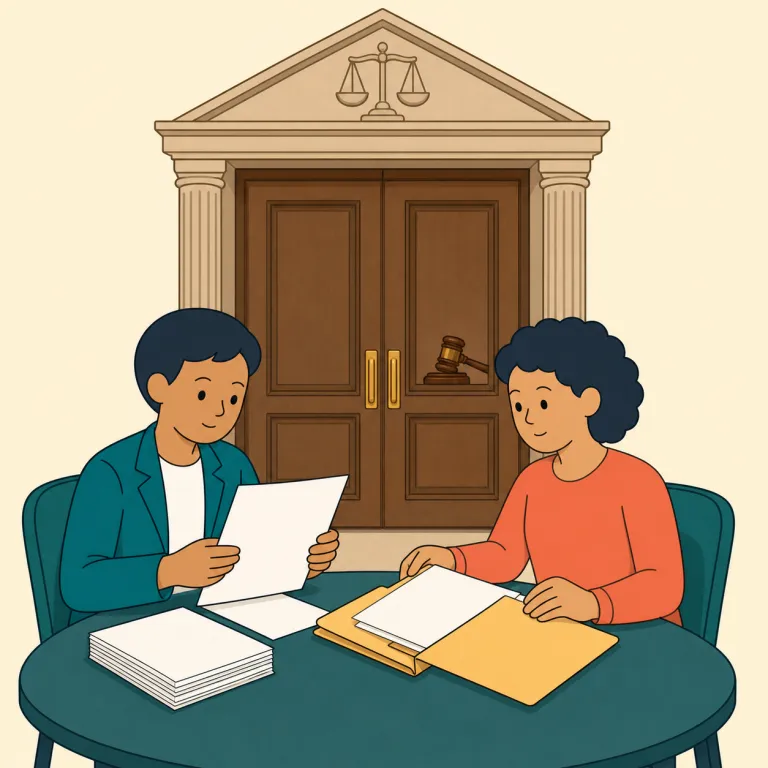 pretrial（公判前・形容詞）の覚え方イラスト — pre- は preview, prepare などでおなじみの「前もって」