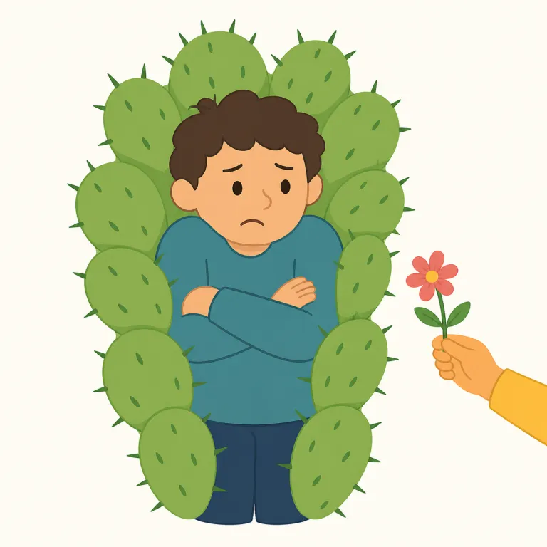 prickly（気難しい、過敏な・adjective）の覚え方イラスト
