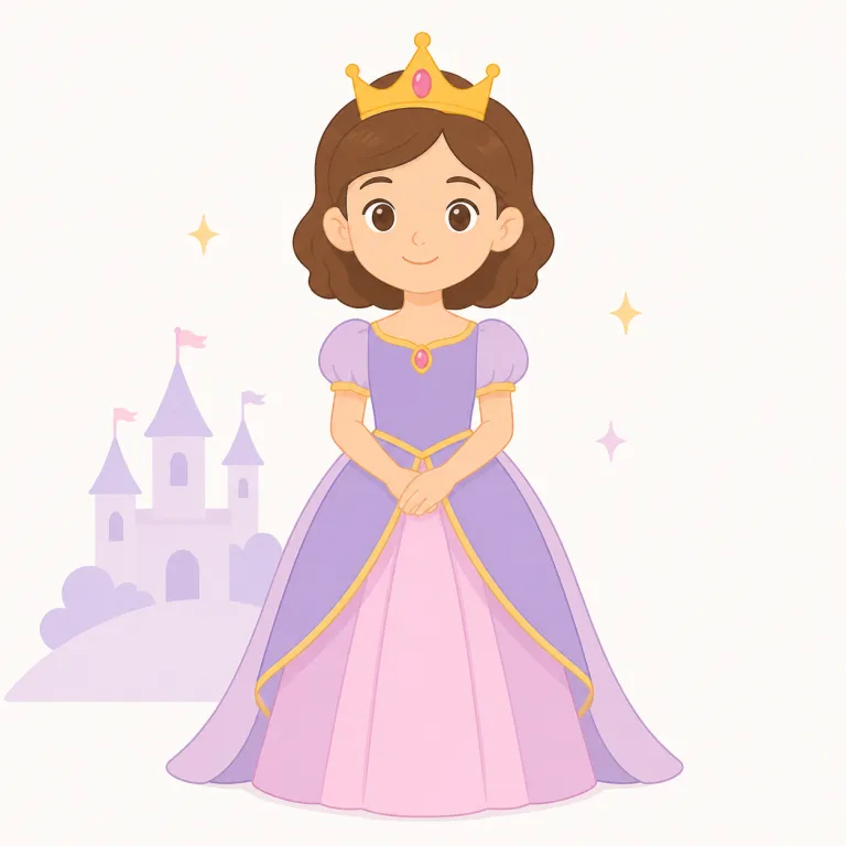 princess（王女・名詞）の覚え方イラスト — princess は prince に女性を表す -ess が付いた語で、ここでは王または女王の娘である「王女」を指します