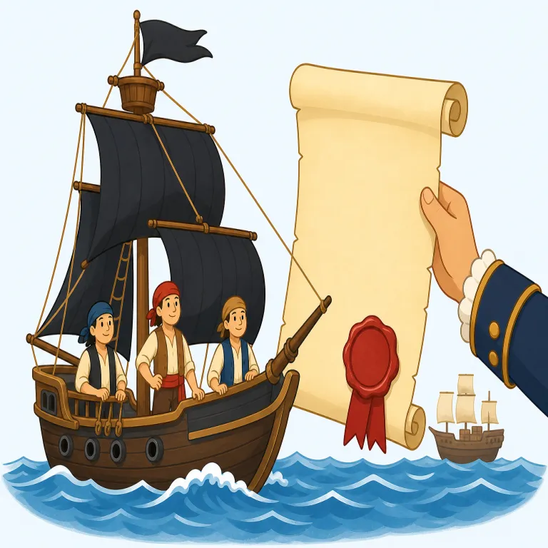 privateering（私掠・名詞）の覚え方イラスト — private を「公ではなく個人の」と覚えていれば、privateering は「私人側が戦時に行う拿捕活動」とつなげやすい