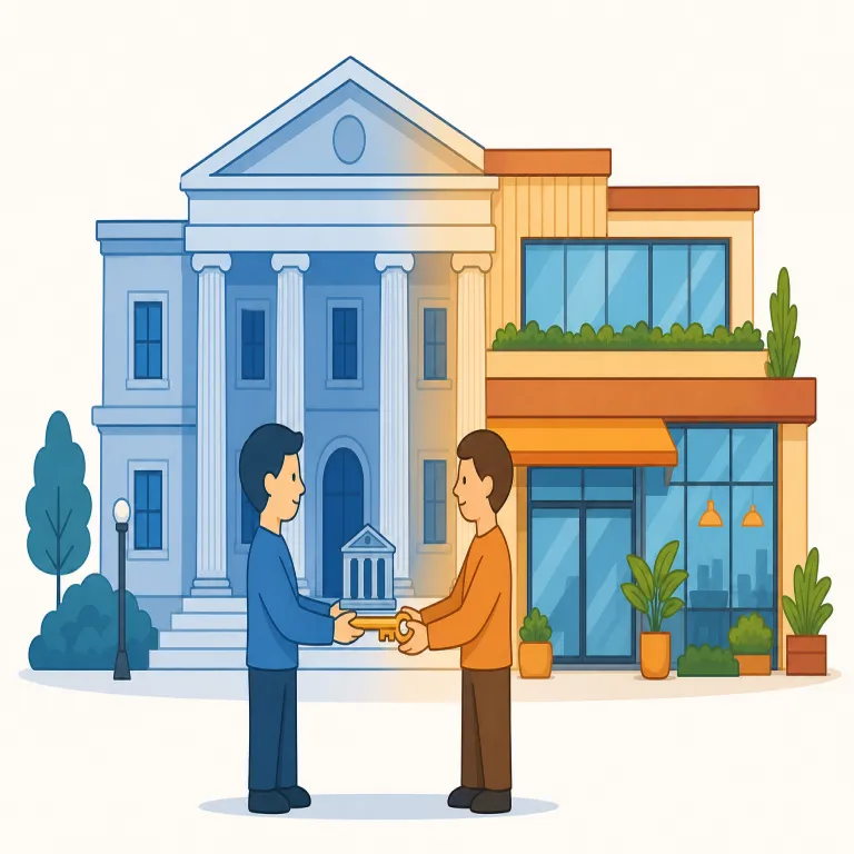 privatization（民営化・名詞）の覚え方イラスト — private（私的な）が分かれば覚えやすい語です