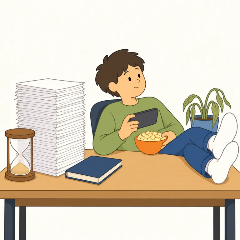 procrastinate（先延ばしにする・動詞）の覚え方イラスト — まず simpler な表現の put off や delay と結び付けると覚えやすいです