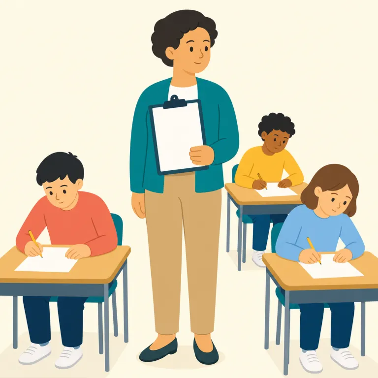 proctor（監督官・名詞）の覚え方イラスト — `exam proctor` で丸ごと覚えるのが近道