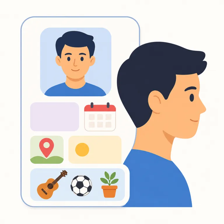 profile（プロフィール・名詞）の覚え方イラスト — このレコードでは「横顔」ではなく、情報としてのプロフィールに絞って覚えるのが近道です