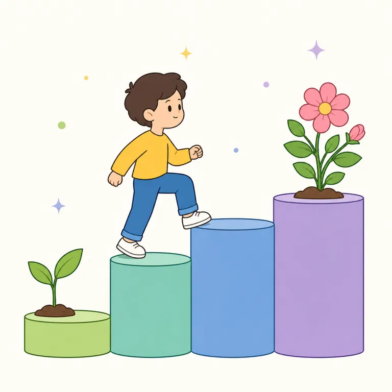 progress（進展、向上・名詞）の覚え方イラスト — progress は pro-「前へ」と、歩みを表す語根 gress の組み合わせで、「前へ進んだ結果」という感覚で覚えると自然です