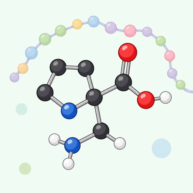 proline（プロリン・名詞）の覚え方イラスト — proline は、生物・化学・栄養学で出るアミノ酸名「プロリン」です
