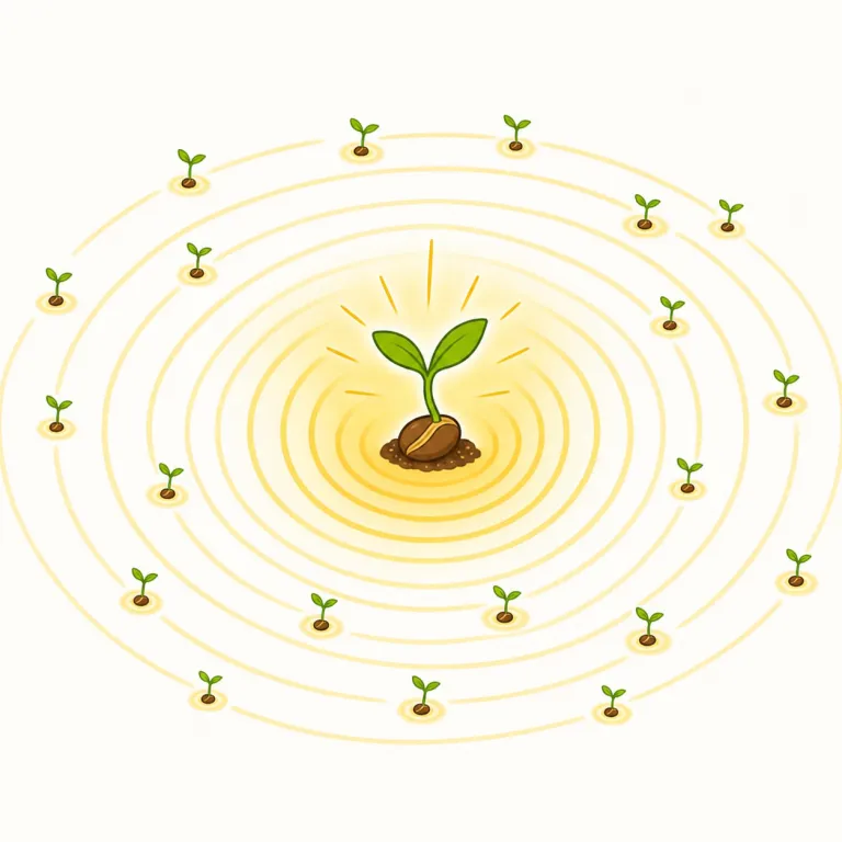 propagation（伝播・名詞）の覚え方イラスト — propagation は、まず動詞 propagate「広める・伝わらせる」を土台にし、-ation を見たら「その作用・過程の名詞」と捉えると覚えやすいです