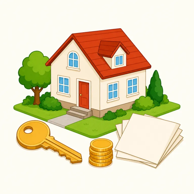 property（財産・名詞）の覚え方イラスト — property の「財産」は、誰かが所有し金銭的価値を持つもの全体をまとめて見る意味です