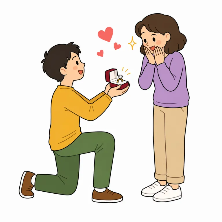 propose（結婚を申し込む・verb）の覚え方イラスト