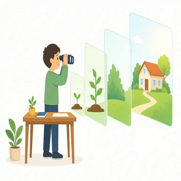 prospectively（将来的に・副詞）の覚え方イラスト — prospectively は prospect「見通し・見込み」から、視線がこれから先へ向いている副詞として覚えます