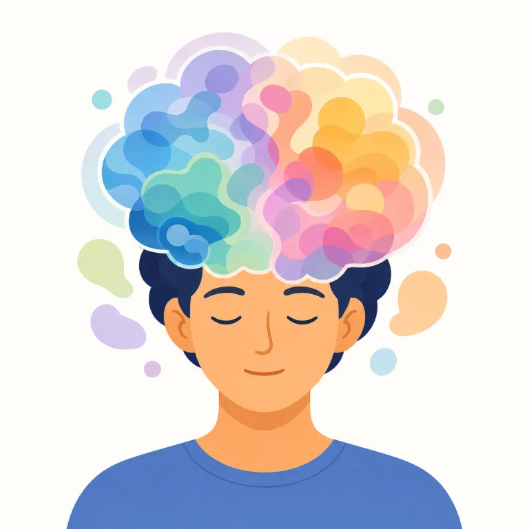 psychological（心理的・形容詞）の覚え方イラスト — psychological の「心理的」は、学問名そのものではなく、人の心・感情・思考に関係する性質を表す意味です