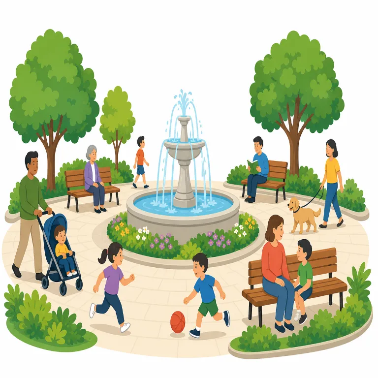 public（公共の・形容詞）の覚え方イラスト — public の形容詞は「みんなに開かれている／社会が担う」という向きを押さえます