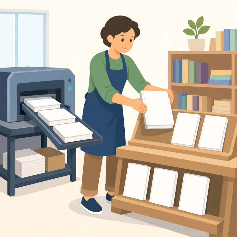 publish（公開する・動詞）の覚え方イラスト — 出版の publish から広がって、「文書やデータを公に見える状態にする」意味でも使われます