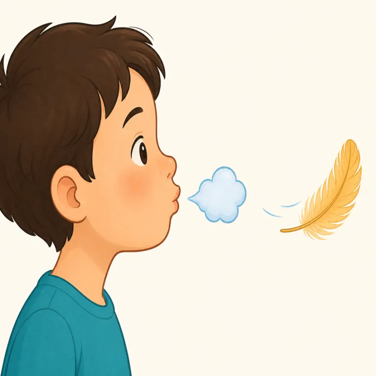 puff（ひと吹き・名詞）の覚え方イラスト — puffは唇から空気が「ぷふっ」と一度出るような短いひと吹き