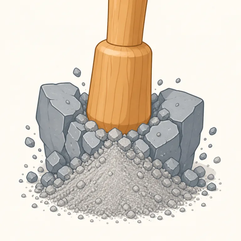 pulverize（粉砕する・動詞）の覚え方イラスト — 「-ize は『〜にする』」という動詞語尾だと押さえ、中心は pulver- のかたまりで覚える