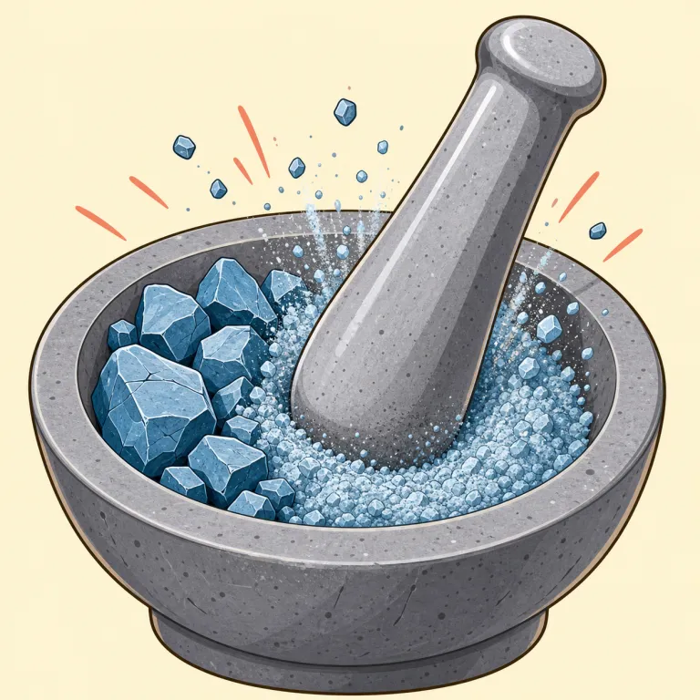 pulverizing（粉砕する・動詞）の覚え方イラスト — まず形で覚えると、pulverizing = pulverize + -ing