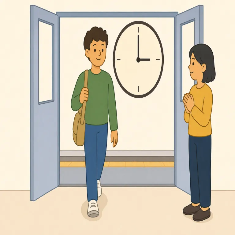 punctually（時間通りに・副詞）の覚え方イラスト — punctually は punctual「時間を守る」に -ly が付いた副詞として覚えると自然です