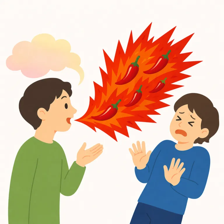 pungent（辛辣な・adjective）の覚え方イラスト