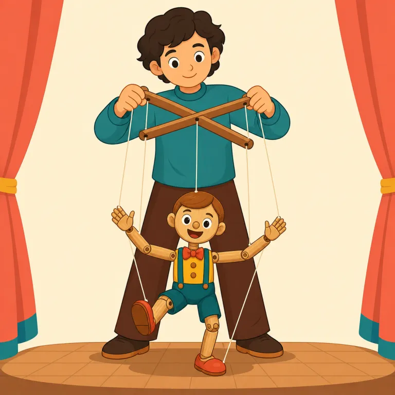 puppeteer（人形遣い・名詞）の覚え方イラスト — まず puppet を確実に押さえると覚えやすいです