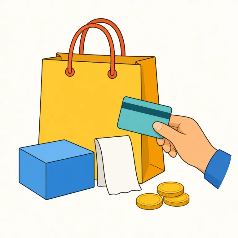 purchase（購入する・動詞）の覚え方イラスト — purchase は「買う」という動作を、レジでの瞬間よりも「正式に取得手続きを完了する」側から見る語です
