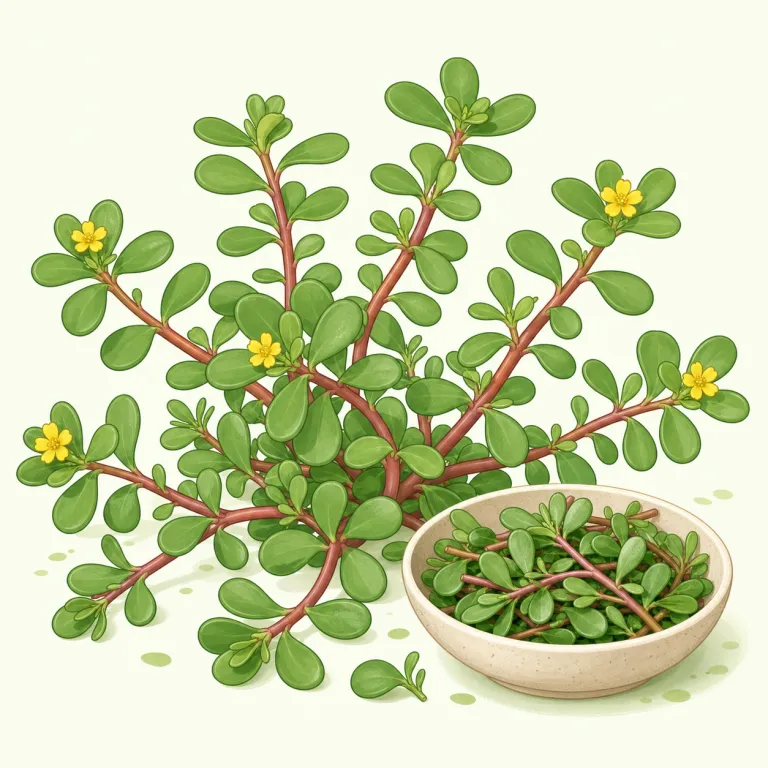 purslane（スベリヒユ（野菜）・名詞）の覚え方イラスト — まず plant 名として丸ごと覚えつつ、見た目を purse + lane の2語に切って印象づけると残りやすいです