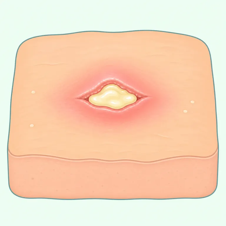 pus（膿・名詞）の覚え方イラスト — pusは感染した傷などから出る「膿」で、不可算名詞として扱う