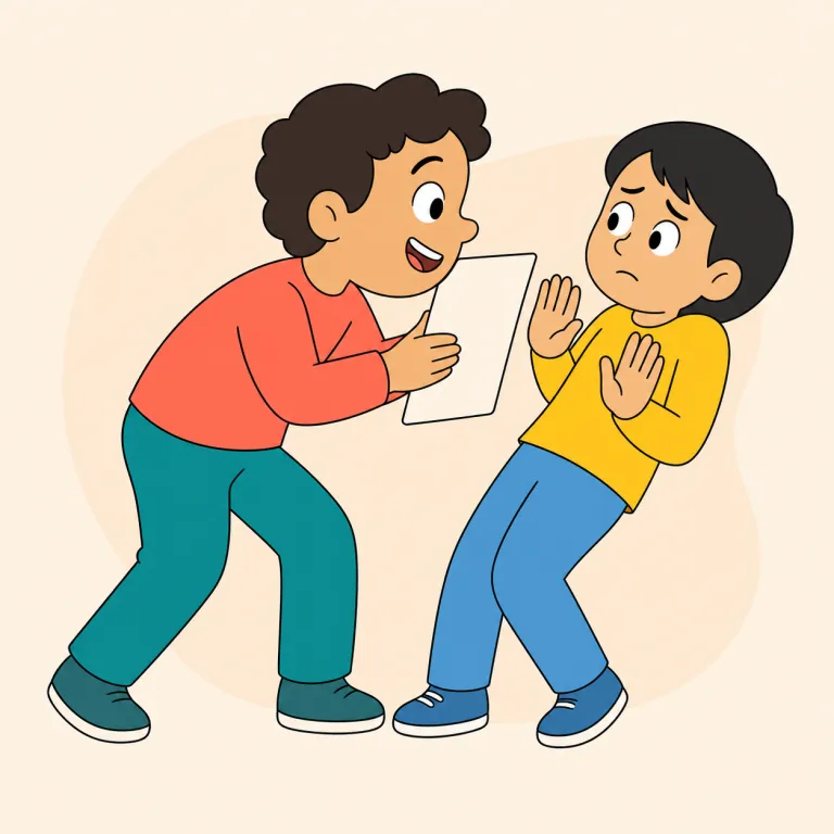 pushy（押しが強い・形容詞）の覚え方イラスト — push「押す」に -y が付き、相手を心理的にぐいぐい押す人を表すと考えると覚えやすい語です
