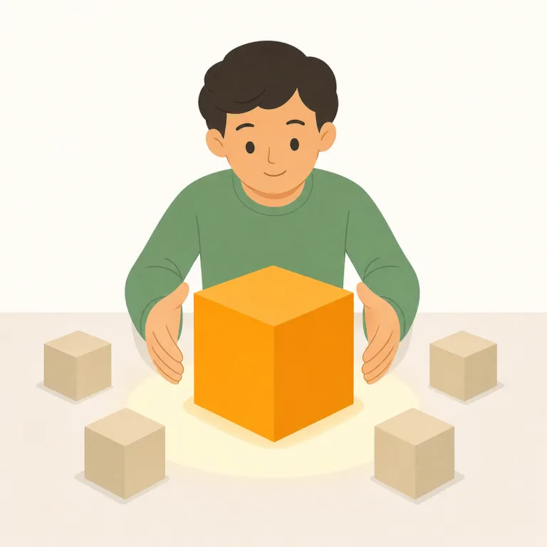 put emphasis on（強調する・句動詞）の覚え方イラスト — put は「置く」、emphasis は「強調」、on は「その対象に向けて」なので、「重要さの重りを、その点の上に置く」とイメージすると残りやすいです