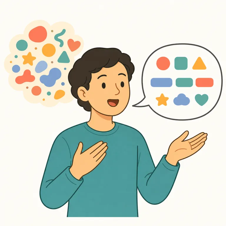 put（（言葉で）表す・verb）の覚え方イラスト
