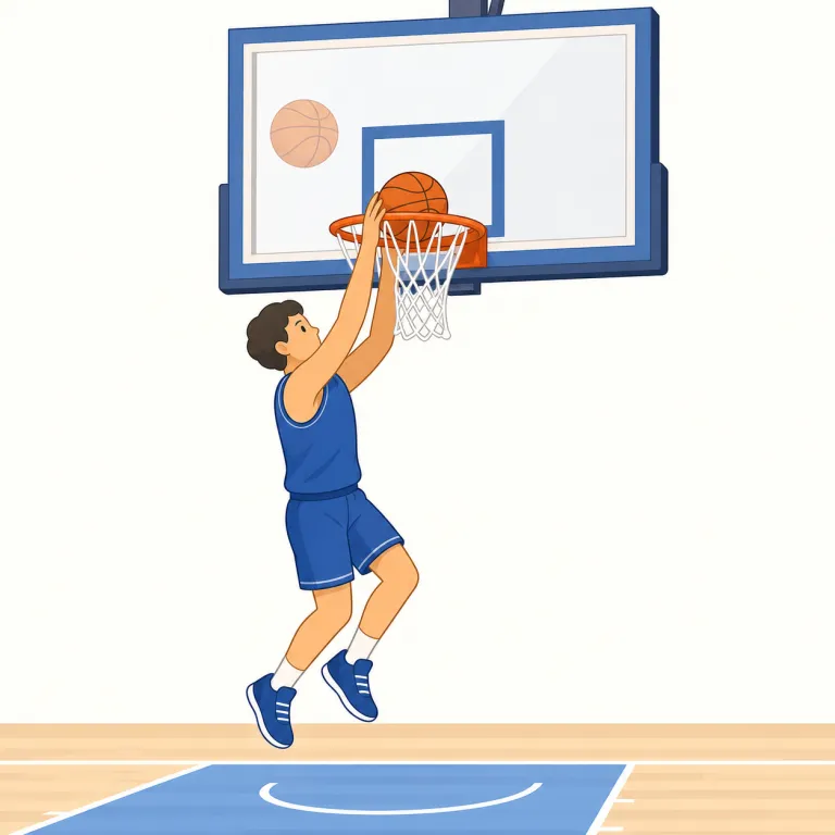putback（リバウンドからの押し込みシュート・名詞）の覚え方イラスト — put back をそのまま「戻して決める」と捉えると覚えやすい語です