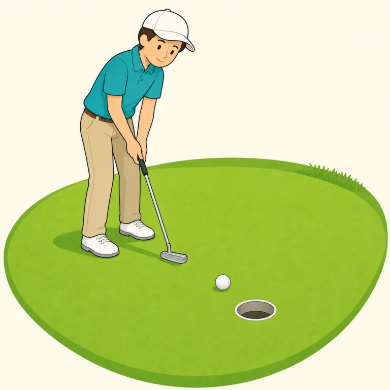 putt（パット・名詞）の覚え方イラスト — putt はゴルフのグリーン上で行う短い一打