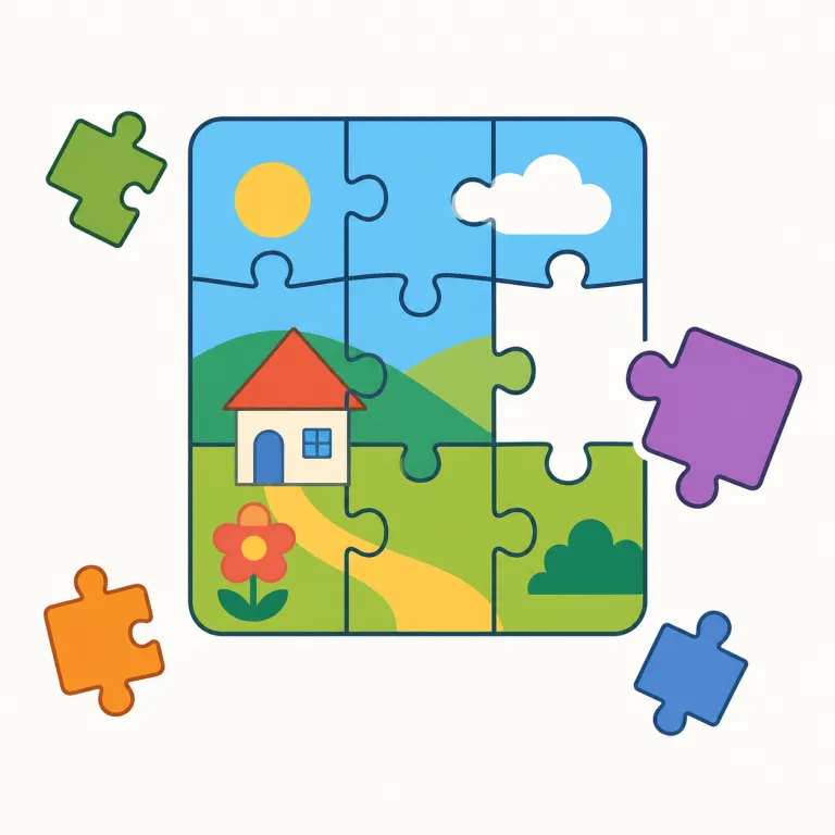 puzzle（パズル・名詞）の覚え方イラスト