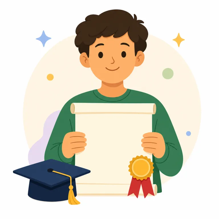 qualification（資格・名詞）の覚え方イラスト — qualification のこの意味は、仕事・試験・専門職などで認められる「資格」や「認定」を指します