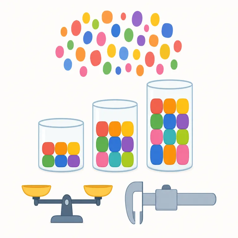 quantification（定量化・名詞）の覚え方イラスト — quantity（量）と quantify（数量化する）が見えれば取りやすい語で、quantification はその名詞形