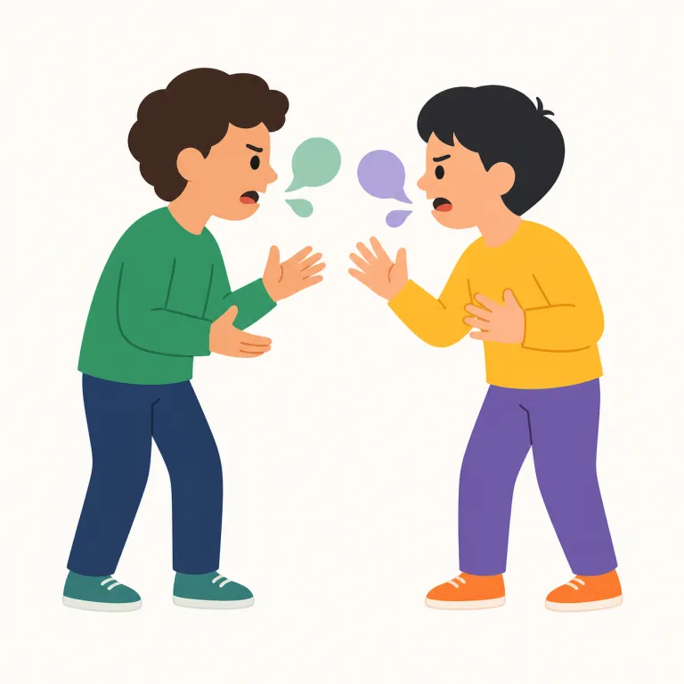 quarrel with（言い争う・句動詞）の覚え方イラスト — quarrel は単独で「口げんか・言い争い」の場面を強く連想する語