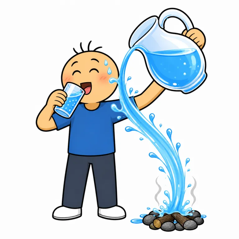 quench（（渇きを）いやす、（火・感情などを）鎮める・verb）の覚え方イラスト