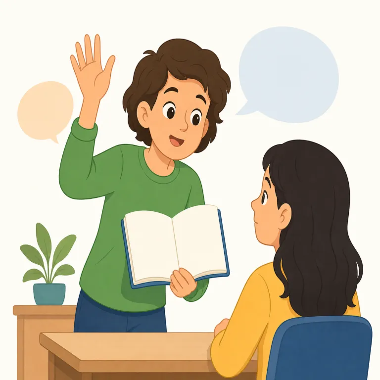 questioner（質問者・名詞）の覚え方イラスト — question が「質問」、-er が「〜する人」なので、まずは question + er で「質問する人」と機械的に分けて覚えると定着しやすいです