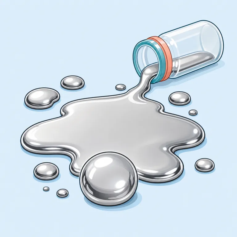 quicksilver（水銀・名詞）の覚え方イラスト — quick=「素早い」、silver=「銀」を知っていれば、「素早く動く銀」として覚えると残ります