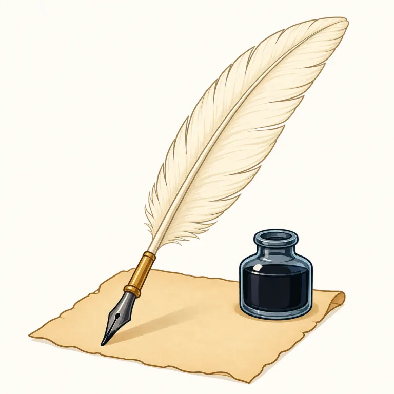 quill（羽ペン・名詞）の覚え方イラスト — quill は pen の古い形として覚えると整理しやすい語です