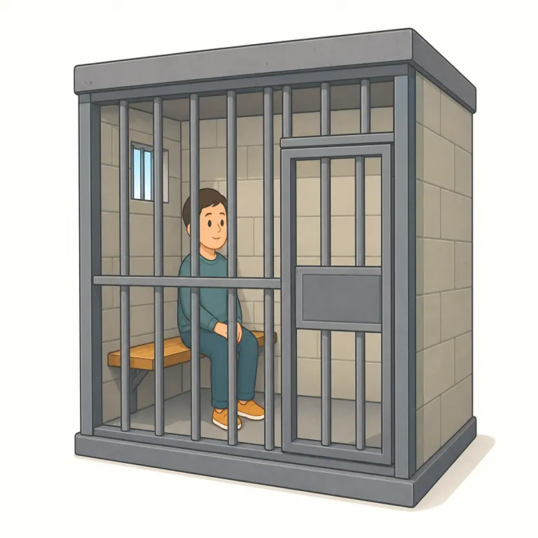 quod（刑務所・監獄・名詞）の覚え方イラスト — quod は標準語の prison / jail の代わりに使う、イギリス寄りのくだけた言い方として覚えると残りやすいです