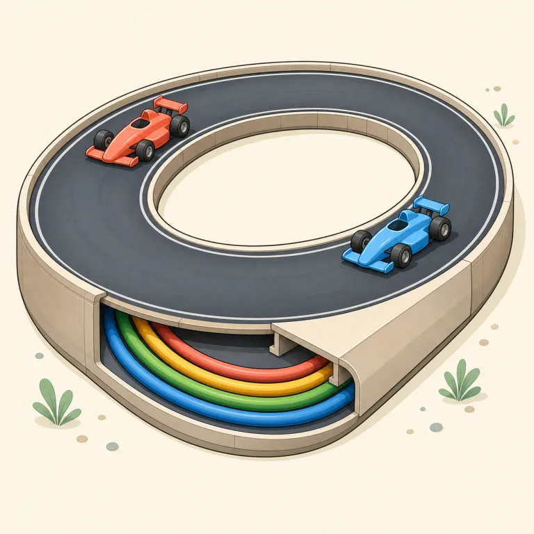 raceway（レースコース、配線用通路・名詞）の覚え方イラスト — way が入る語はまず「通り道」と捉えると覚えやすい