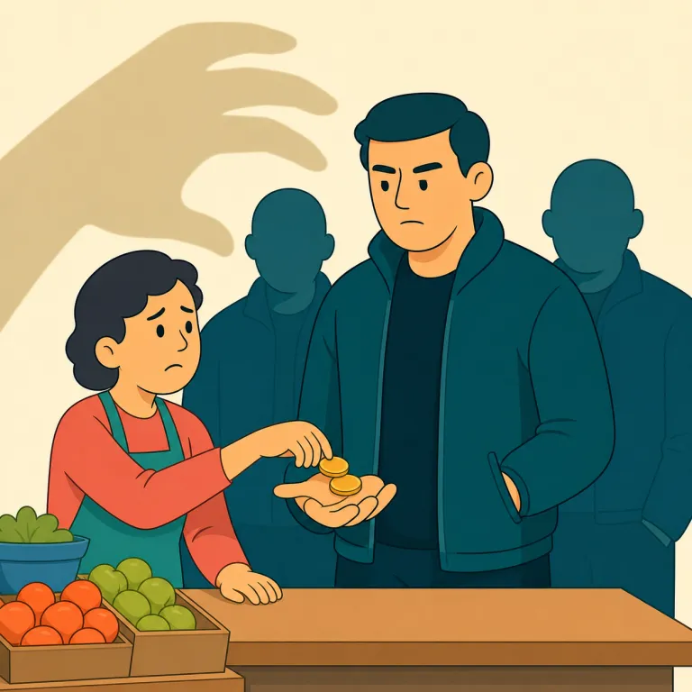 racketeering（不正な金もうけ・名詞）の覚え方イラスト — racket には「騒音」「ラケット」のほかに、口語で「不正な商売・違法な稼ぎ口」という意味があります
