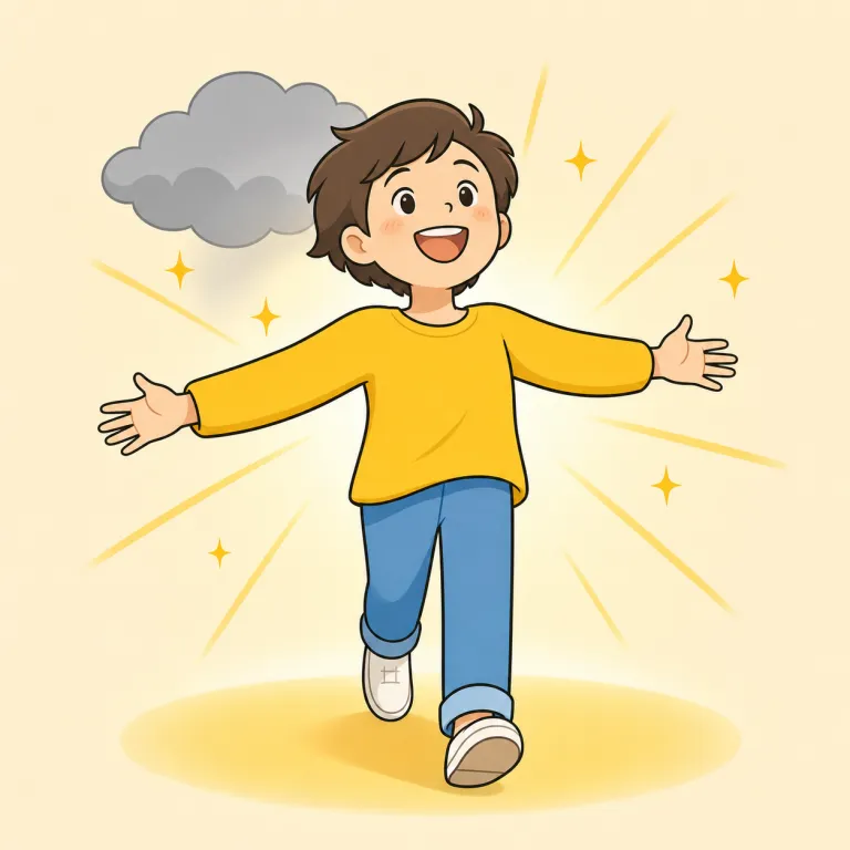 radiantly（晴れやかに・adverb）の覚え方イラスト