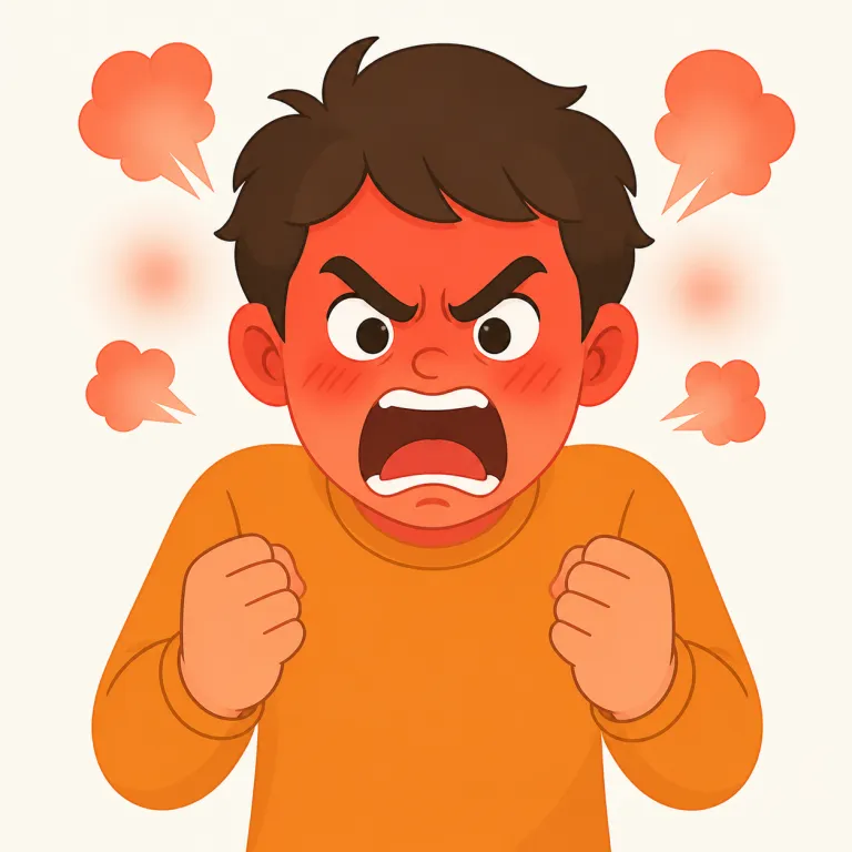 rage（激怒・動詞）の覚え方イラスト — rage は angry より一段どころか数段強く、理性が飛んで荒れ狂うレベルだとまとめて覚えると残りやすい語です