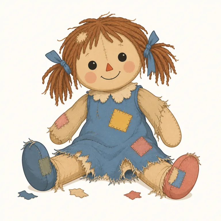 raggedy（ぼろぼろの・形容詞）の覚え方イラスト — ragged を知っていれば、その口語的・やや子どもっぽい言い方が raggedy と覚えると残りやすい