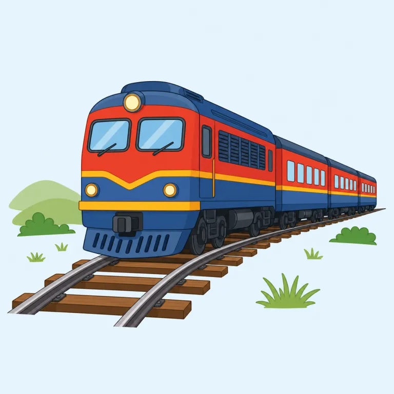 railroad（鉄道・名詞）の覚え方イラスト — rail は「レール・柵」、road は「道」